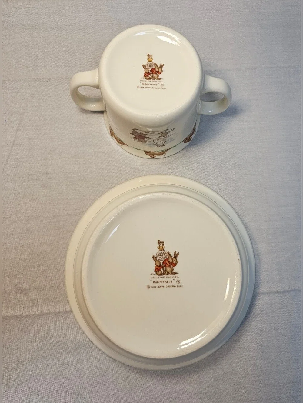 1936 Royal Doulton Children's Bunnykins Story Ceramic Plate and Mug Set